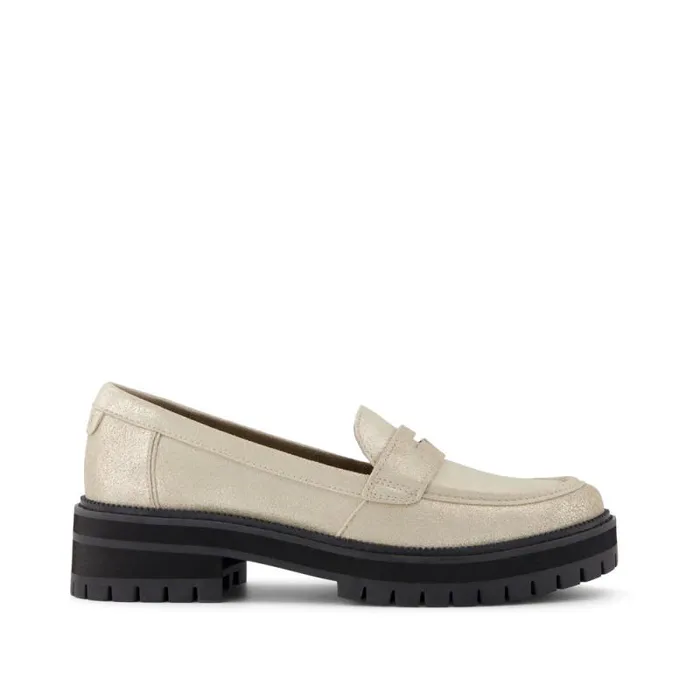 Toms Flats and Loafers Cara Loafer Champagne Metallic Suede 8211 Women