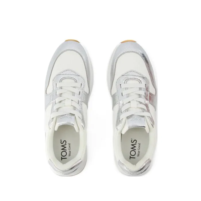 Toms Slip Ons TRVL LITE Retro Runner Sneaker Water Repellent Silver Crinkle Metallic Leather And Vintage Twill 8211 Women Toms Slip Ons TRVL LITE Retro Runner Sneaker Water Repellent Silver Crinkle Metallic Leather And Vintage Twill 8211 Women