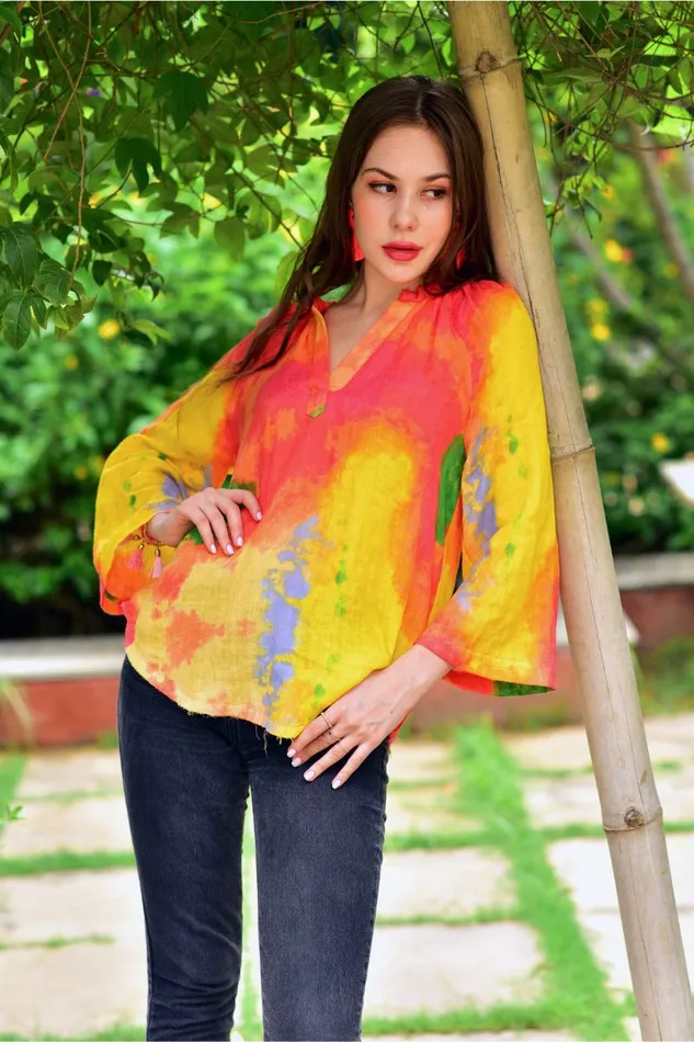Tops America and Beyond Women Paradise Tie Dye Tunic