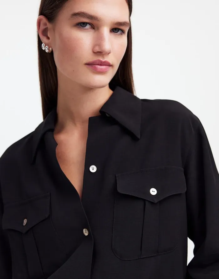 Tops and Shirts Women Madewell Alexa Chung For Madewell PleatPocket ButtonUp Shirt True Black
