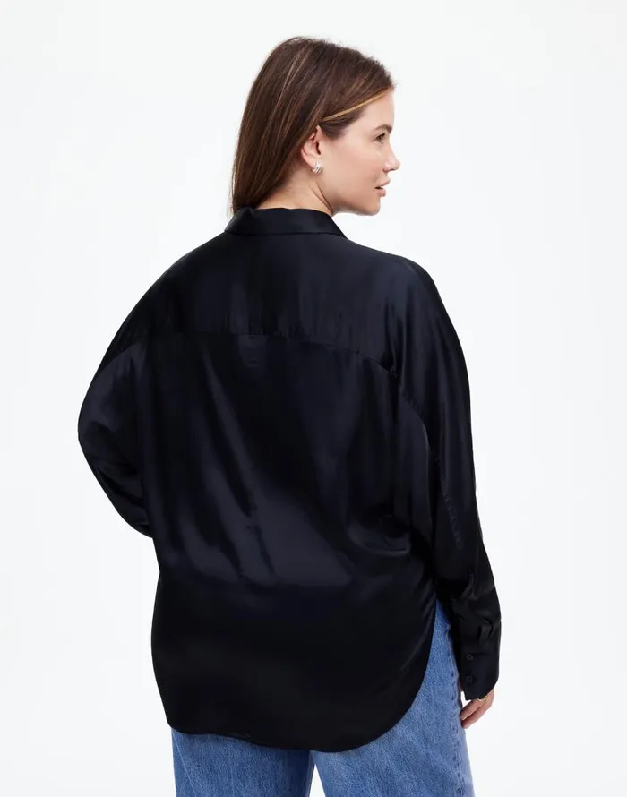 Tops and Shirts Women Madewell Plus Relaxed Dolman ButtonUp Shirt In Satin True Black