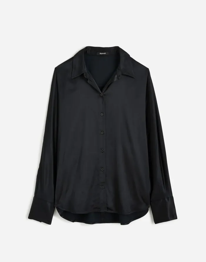 Tops and Shirts Women Madewell Plus Relaxed Dolman ButtonUp Shirt In Satin True Black