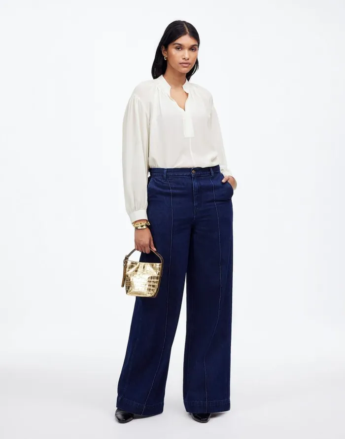 Tops and Shirts Women Madewell Shirred LongSleeve Top In Silk Winter White
