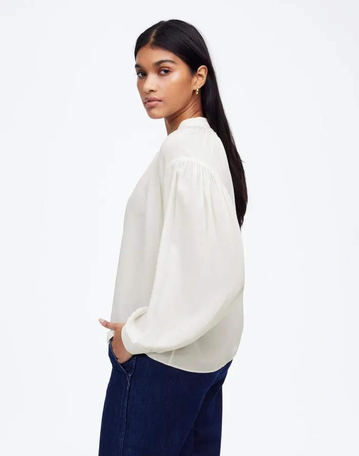 Tops and Shirts Women Madewell Shirred LongSleeve Top In Silk Winter White