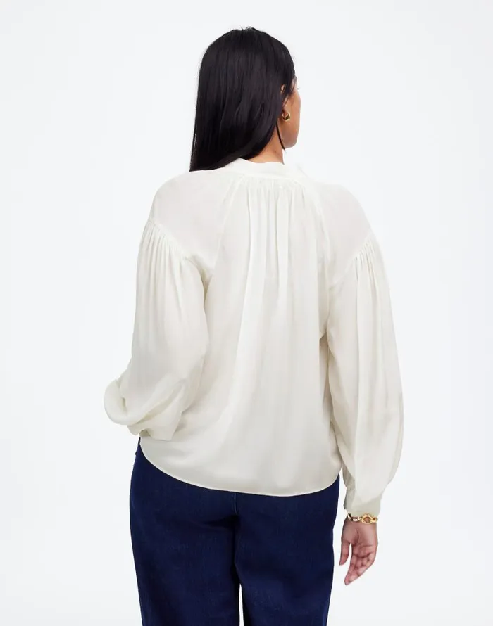 Tops and Shirts Women Madewell Shirred LongSleeve Top In Silk Winter White