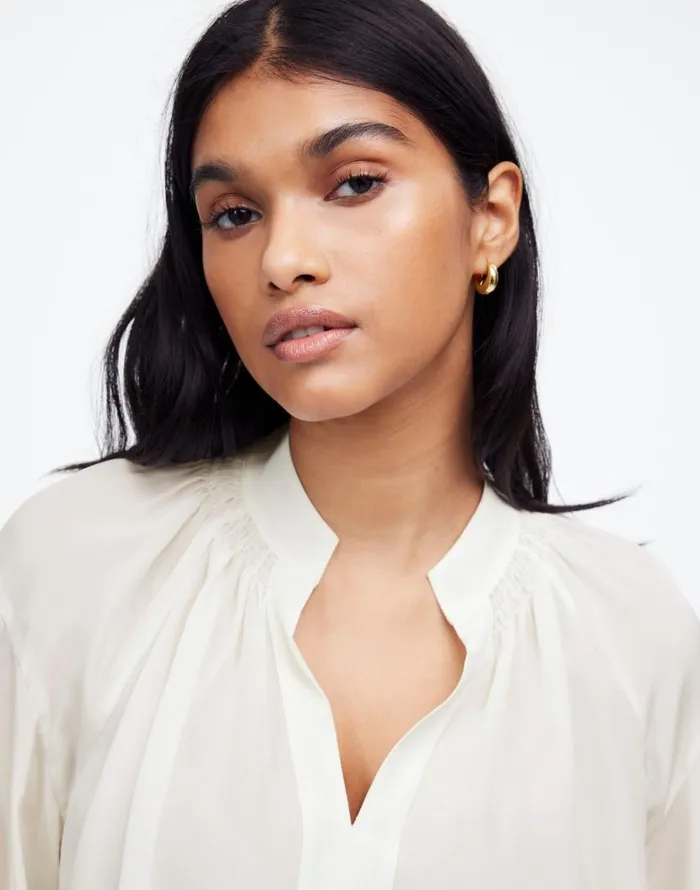 Tops and Shirts Women Madewell Shirred LongSleeve Top In Silk Winter White