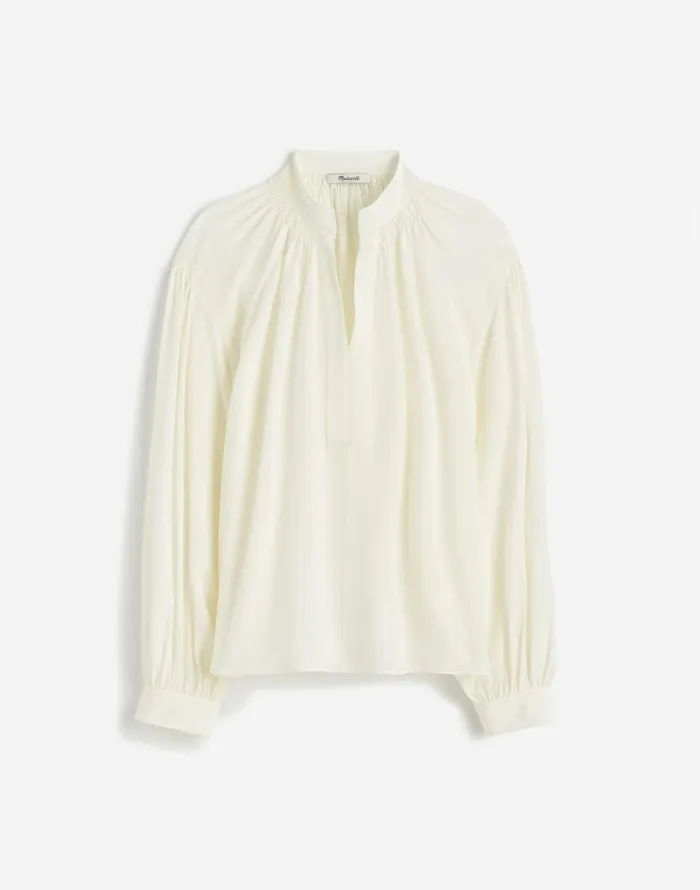 Tops and Shirts Women Madewell Shirred LongSleeve Top In Silk Winter White