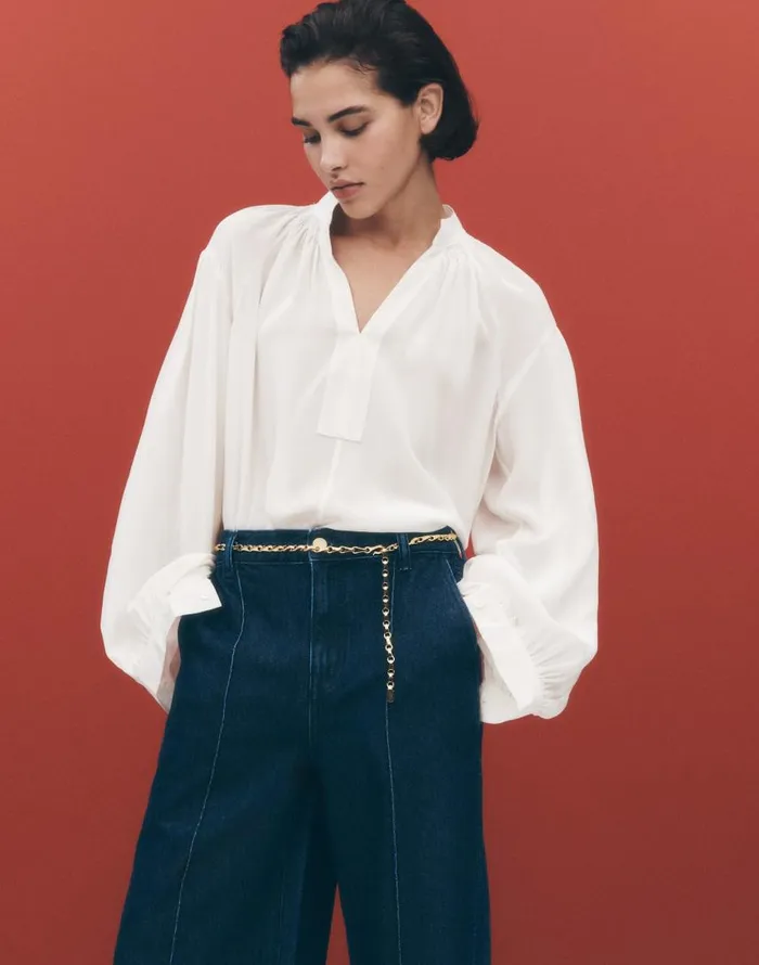 Tops and Shirts Women Madewell Shirred LongSleeve Top In Silk Winter White