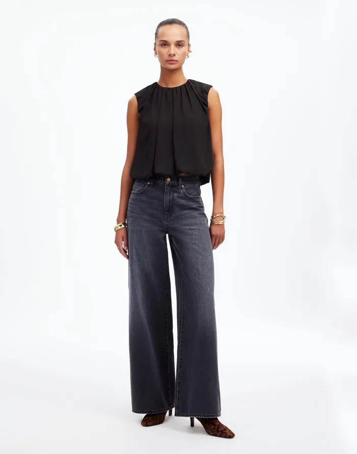 Tops and Shirts Women Madewell Sleeveless Bubble Top In Chiffon True Black