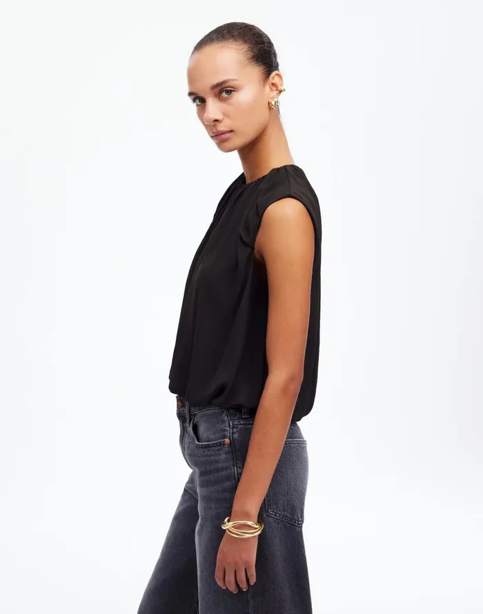 Tops and Shirts Women Madewell Sleeveless Bubble Top In Chiffon True Black