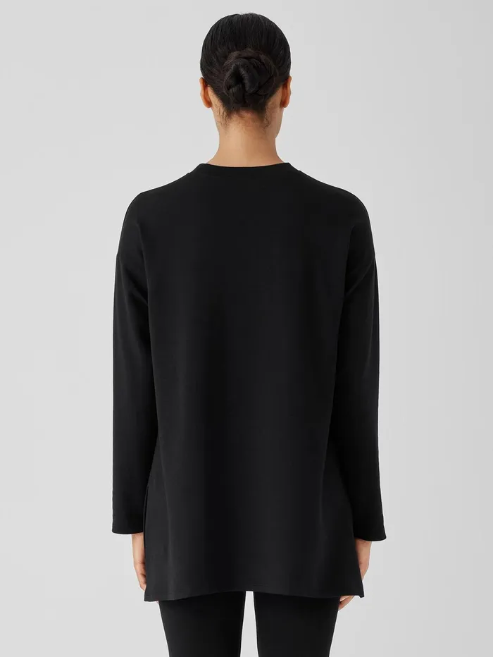 Tops and Tees Women Eileen Fisher Cozy Brushed Terry Hug Crew Neck Long Top Black