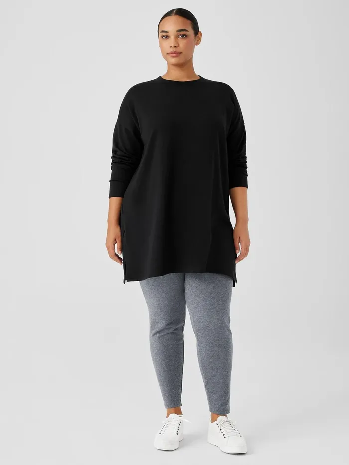Tops and Tees Women Eileen Fisher Cozy Brushed Terry Hug Crew Neck Long Top Black