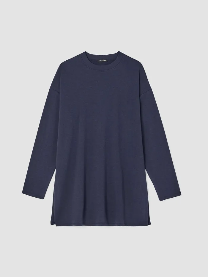 Tops and Tees Women Eileen Fisher Cozy Brushed Terry Hug Crew Neck Long Top Black