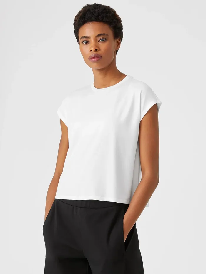 Tops and Tees Women Eileen Fisher Fine Jersey Square Top White
