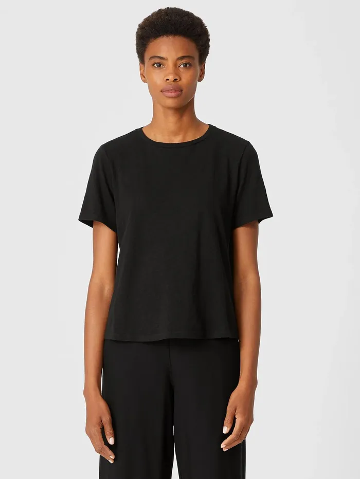 Tops and Tees Women Eileen Fisher Organic Cotton Slub Tee Black