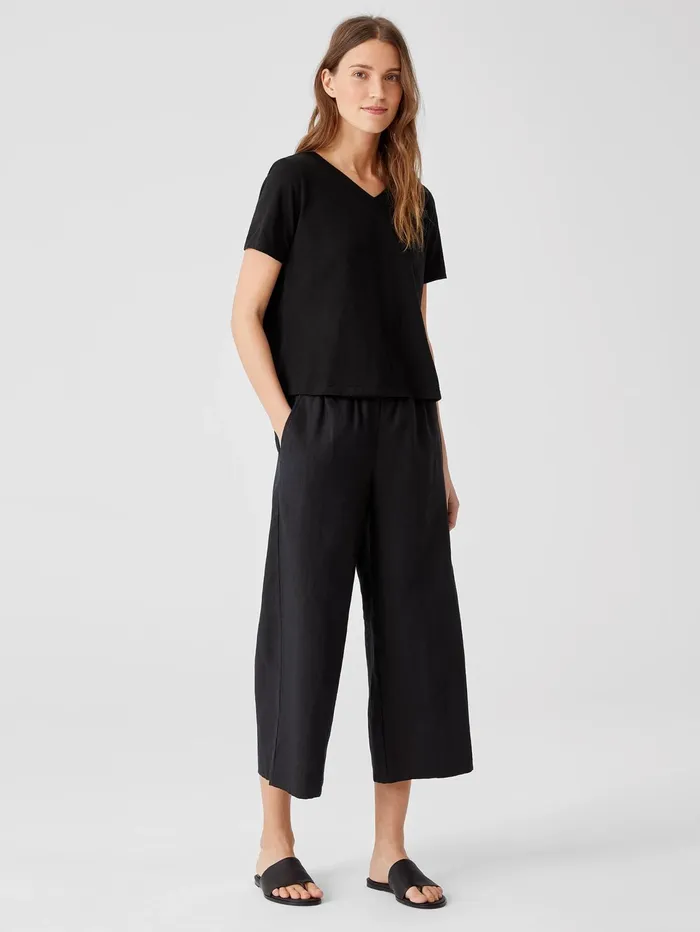 Tops and Tees Women Eileen Fisher Organic Cotton Slub VNeck Tee Black