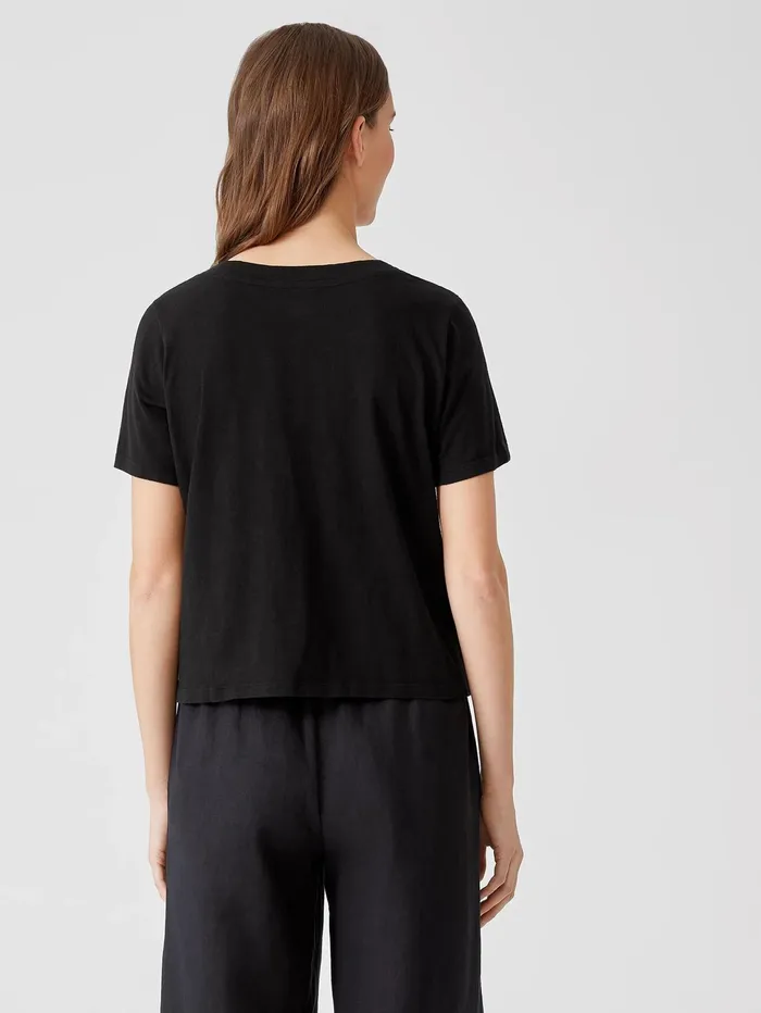Tops and Tees Women Eileen Fisher Organic Cotton Slub VNeck Tee Black