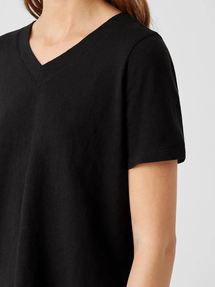 Tops and Tees Women Eileen Fisher Organic Cotton Slub VNeck Tee Black