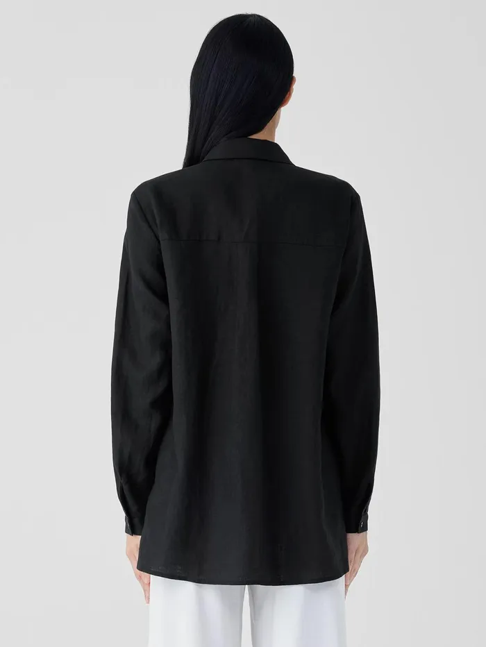 Tops and Tees Women Eileen Fisher Organic Handkerchief Linen Classic Collar Shirt Black