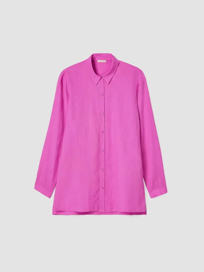 Tops and Tees Women Eileen Fisher Organic Handkerchief Linen Classic Collar Shirt Black