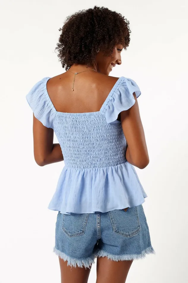 Tops Petal and Pup Women Gabie Ruffle Sleeve Top Blue Tops Petal and Pup Women Gabie Ruffle Sleeve Top Blue