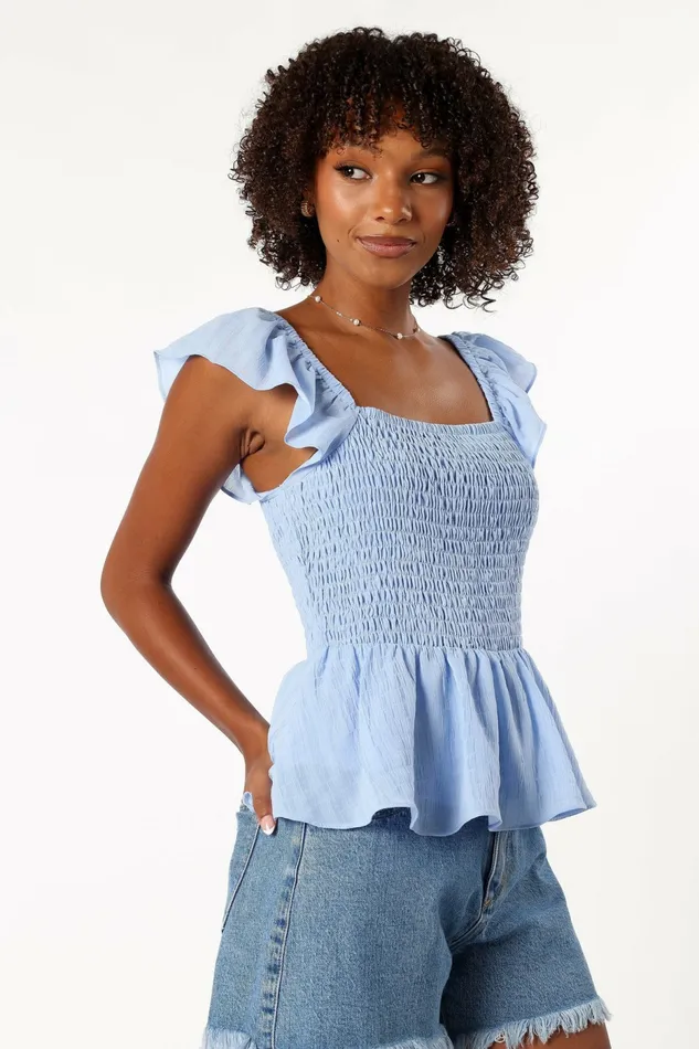 Tops Petal and Pup Women Gabie Ruffle Sleeve Top Blue Tops Petal and Pup Women Gabie Ruffle Sleeve Top Blue