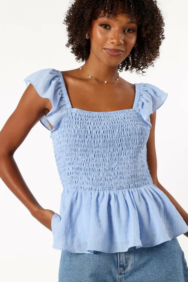 Tops Petal and Pup Women Gabie Ruffle Sleeve Top Blue Tops Petal and Pup Women Gabie Ruffle Sleeve Top Blue