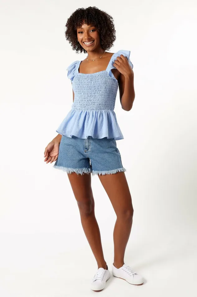 Tops Petal and Pup Women Gabie Ruffle Sleeve Top Blue Tops Petal and Pup Women Gabie Ruffle Sleeve Top Blue
