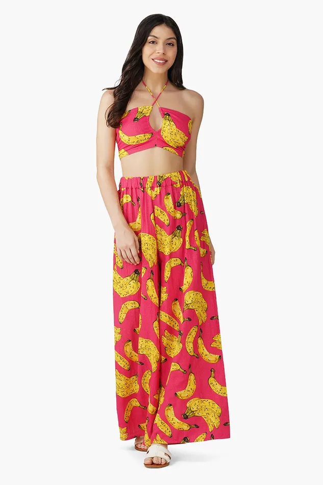 Tops Women America and Beyond Just Bananas Pink Halter Top