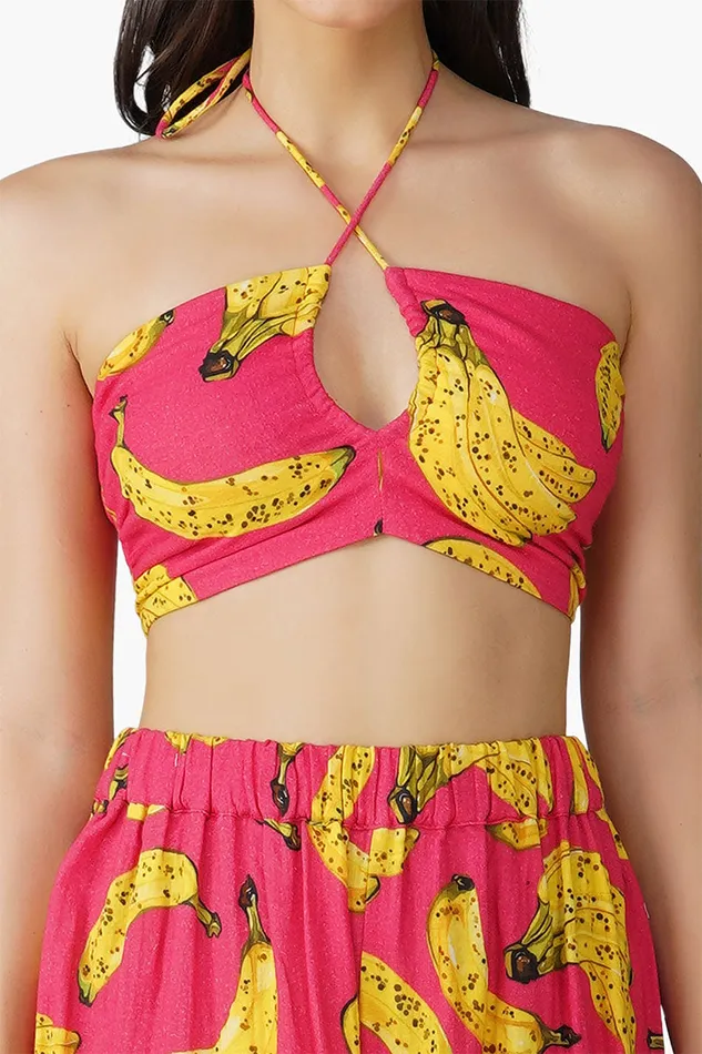 Tops Women America and Beyond Just Bananas Pink Halter Top