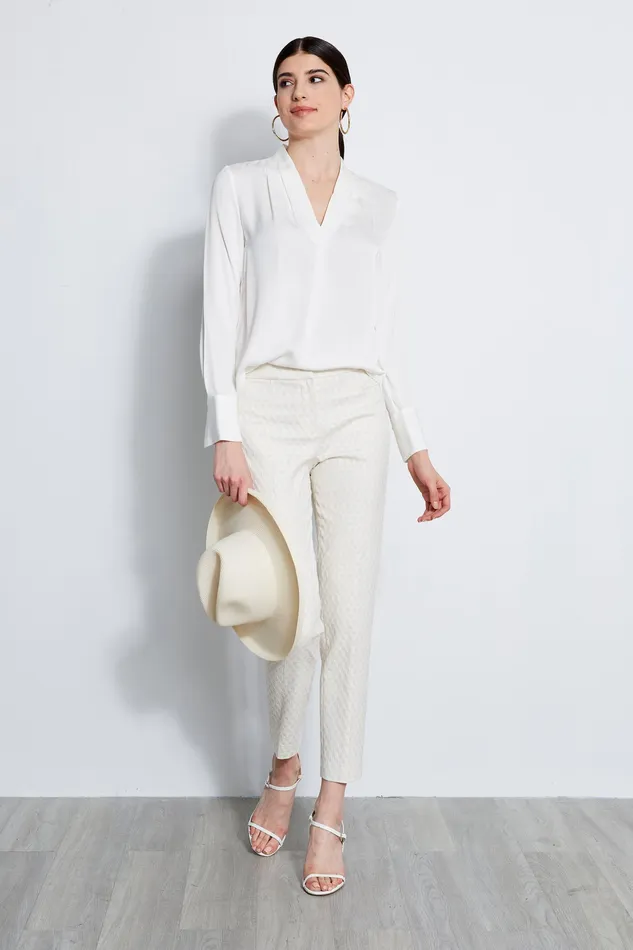 Tops Women Elie Tahari Long Sleeve Silk Contour Shirt FRESH PEARL