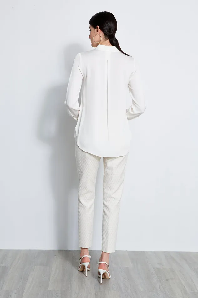 Tops Women Elie Tahari Long Sleeve Silk Contour Shirt FRESH PEARL