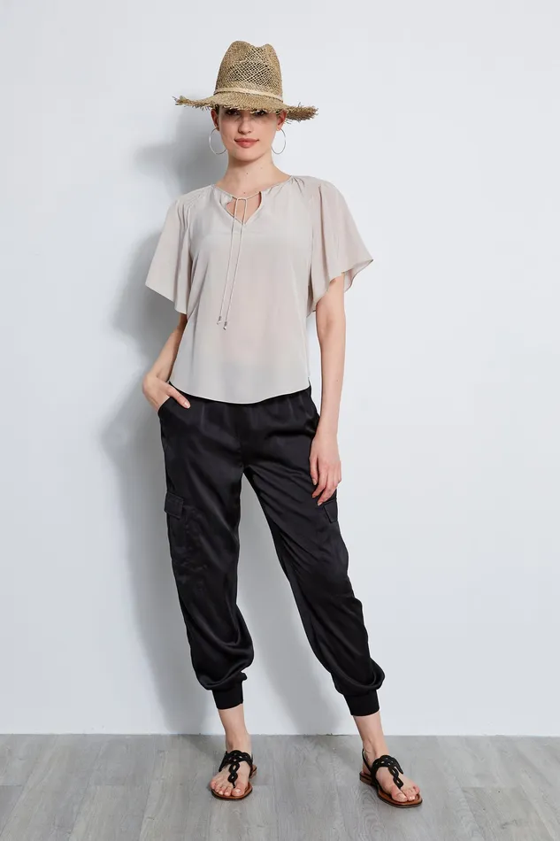 Tops Women Elie Tahari Silk Flutter Sleeve Tie Shirt SALT