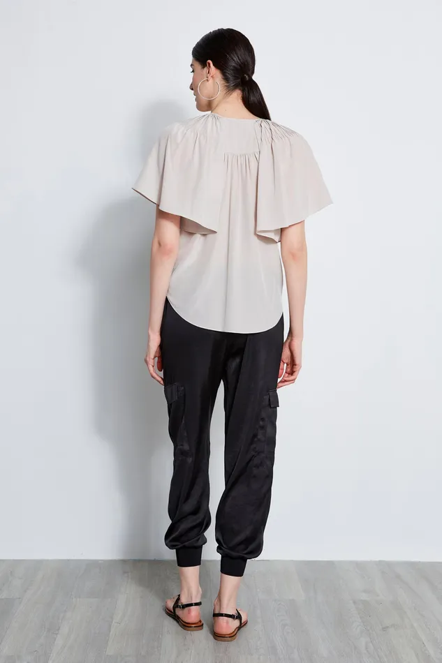 Tops Women Elie Tahari Silk Flutter Sleeve Tie Shirt SALT