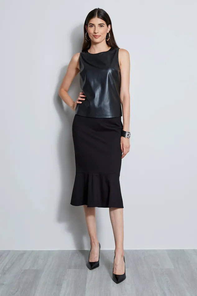 Tops Women Elie Tahari Vegan Leather Shell BLACK
