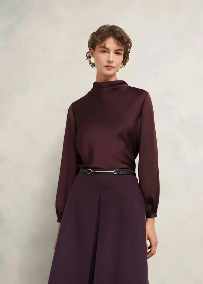 Tops Women HOBBS Lulworth Satin Blouse Cocoa Brown