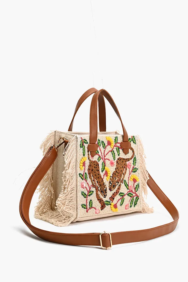 Totes America and Beyond Women Temur Leopard Fringed Tote
