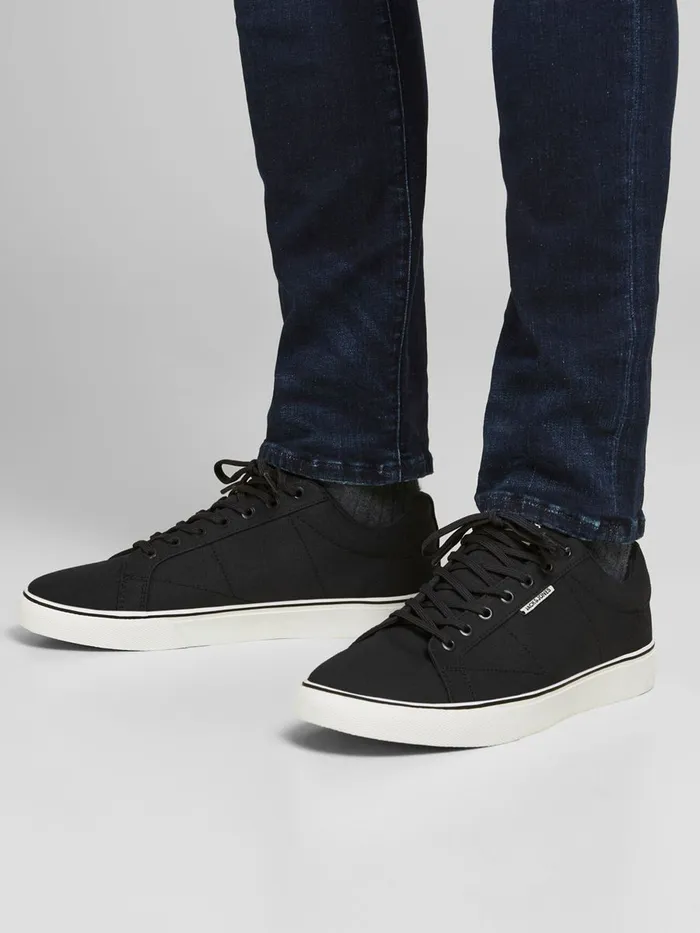 Trainers JACK and JONES Mens LOGO CANVAS SNEAKERS Black Anthracite Casaul