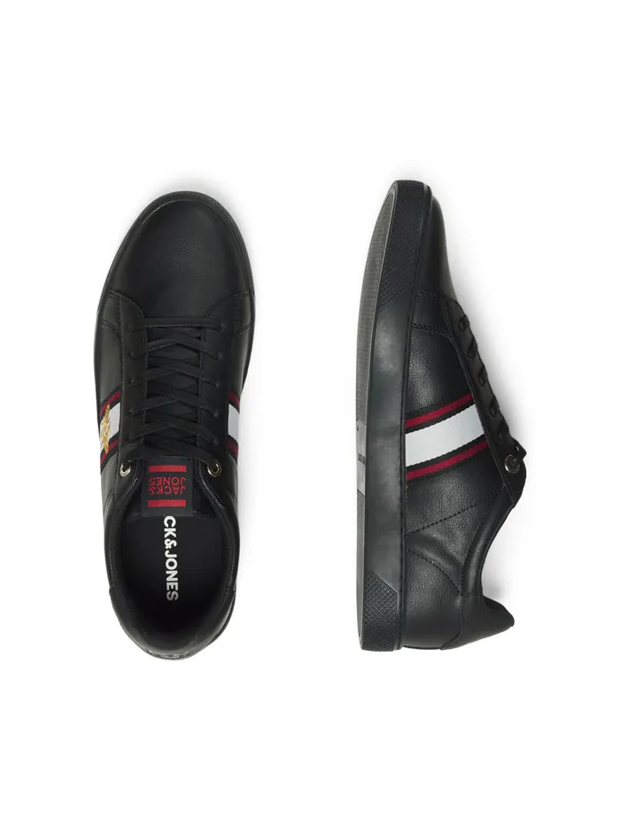 Trainers JACK and JONES Mens LOGO FAUX LEATHER SNEAKERS Black Anthracite Near Me