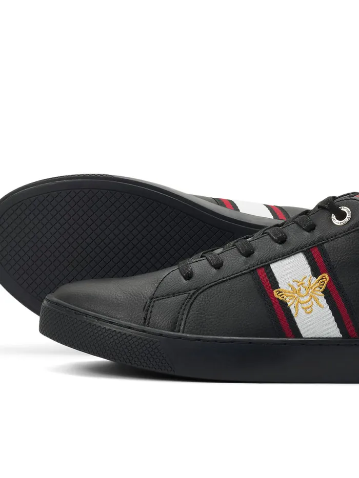Trainers JACK and JONES Mens LOGO FAUX LEATHER SNEAKERS Black Anthracite Near Me