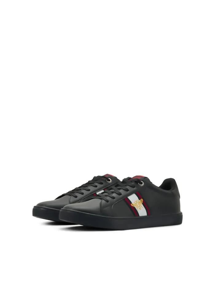 Trainers JACK and JONES Mens LOGO FAUX LEATHER SNEAKERS Black Anthracite Near Me