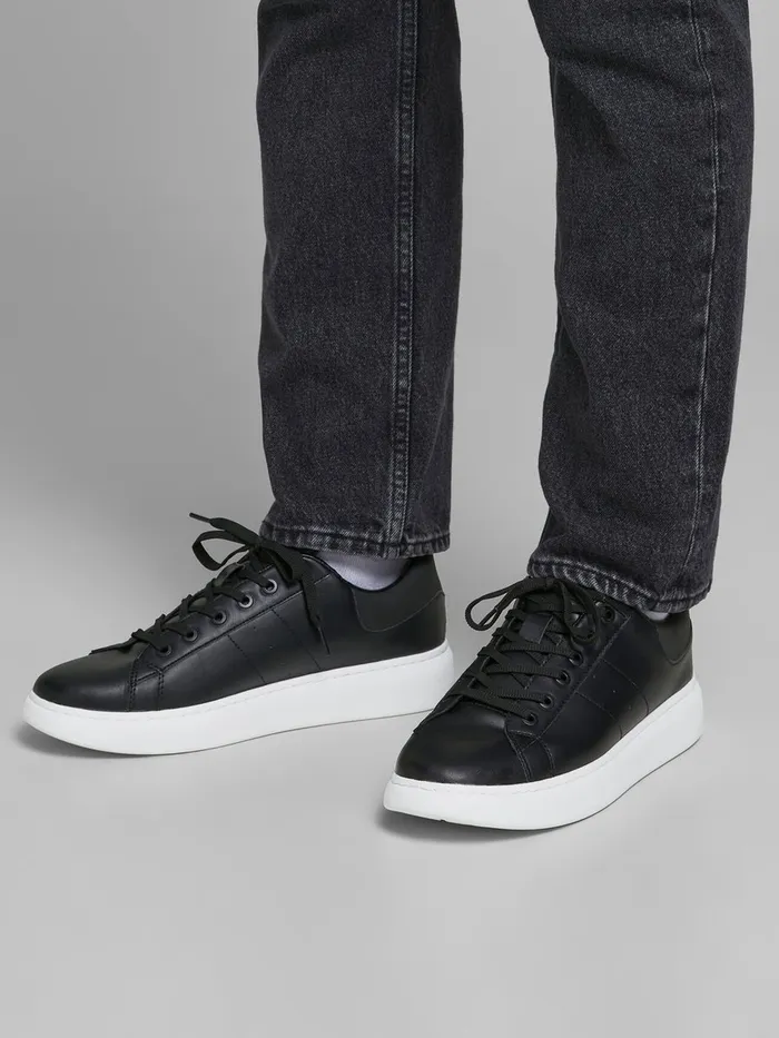Trainers JACK and JONES Mens PU LEATHER SNEAKERS Black Anthracite Gift 4 You