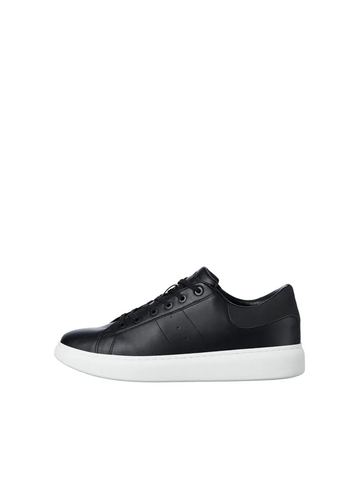 Trainers JACK and JONES Mens PU LEATHER SNEAKERS Black Anthracite Gift 4 You