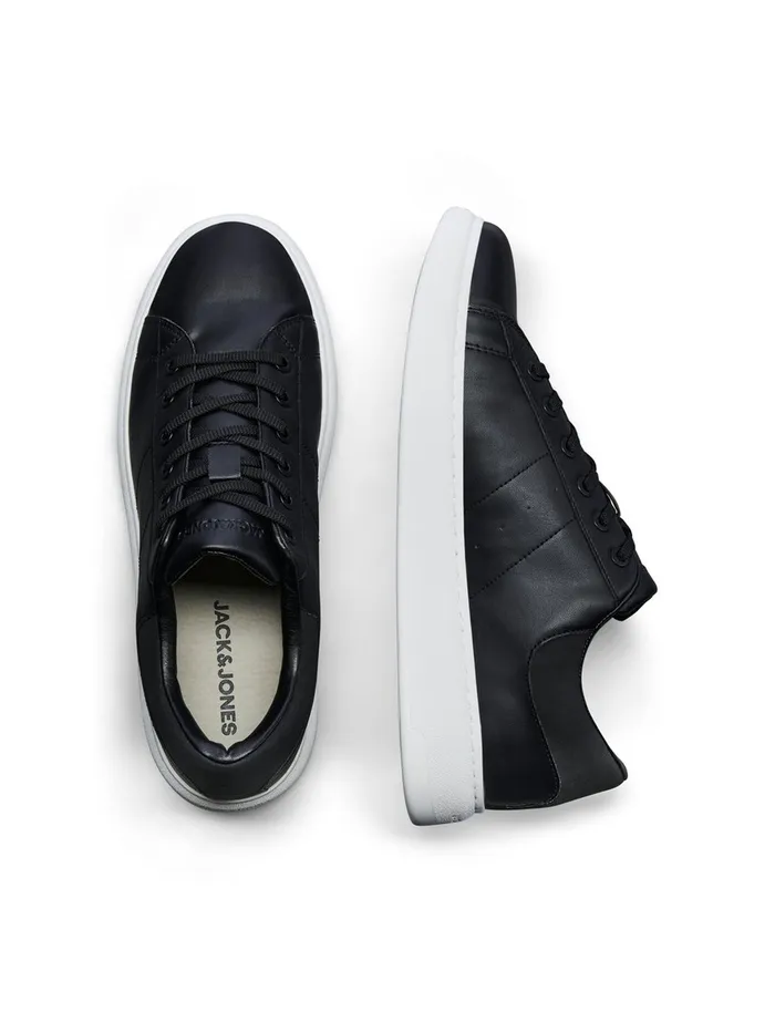Trainers JACK and JONES Mens PU LEATHER SNEAKERS Black Anthracite Gift 4 You