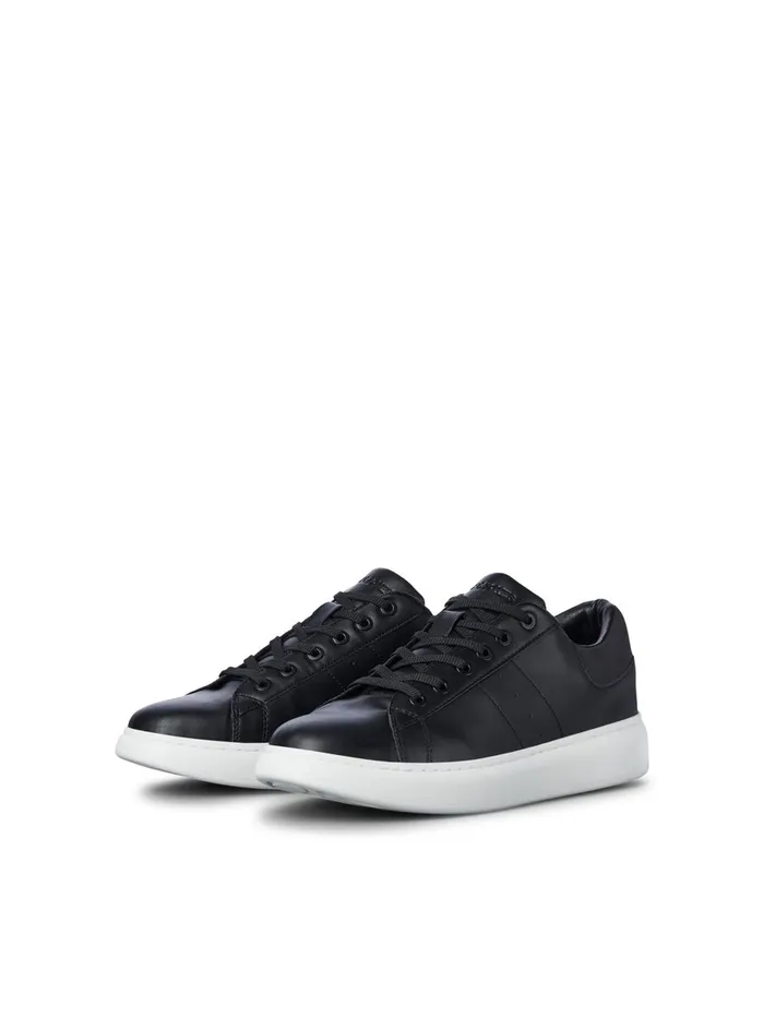 Trainers JACK and JONES Mens PU LEATHER SNEAKERS Black Anthracite Gift 4 You