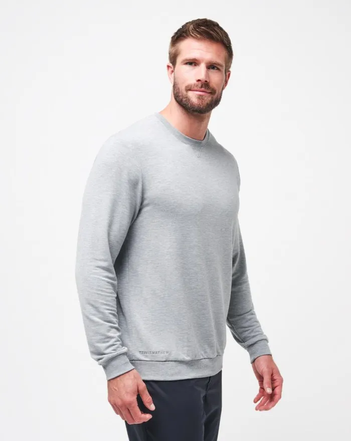 TravisMathew AMENITIES CREW Heather Light Grey Men Hoodies and Sweatshirts