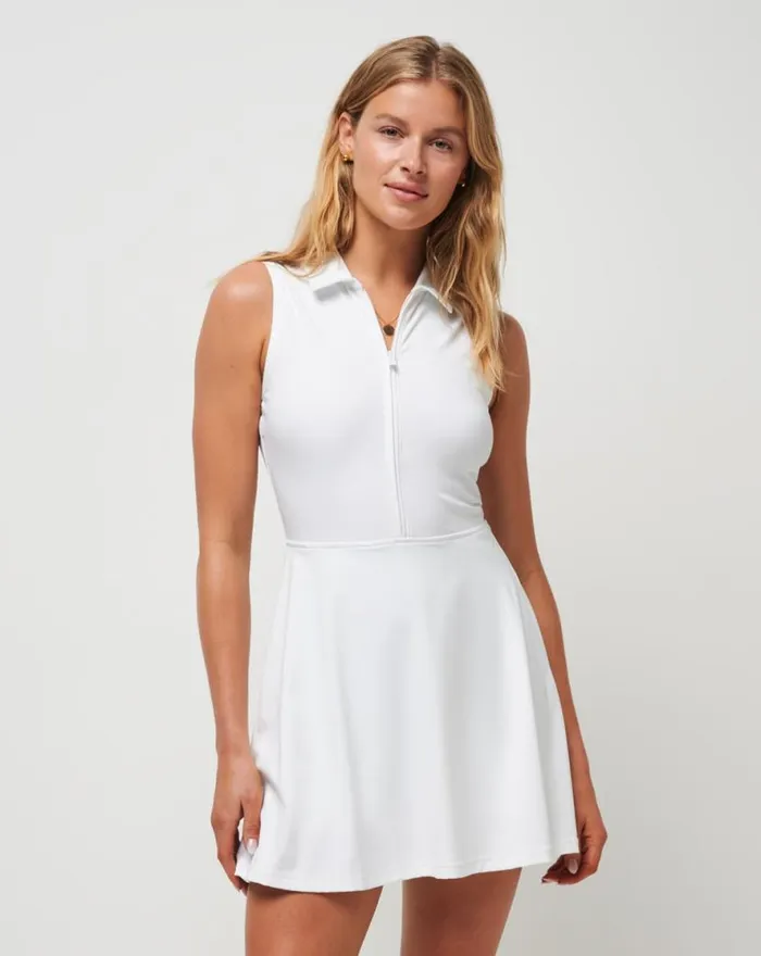 TravisMathew MOVEKNIT SLEEVELESS POLO DRESS White Women Dresses