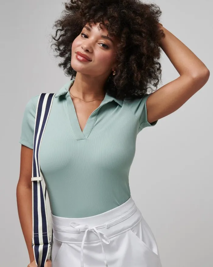 TravisMathew MOVEKNIT VNECK POLO Jade Women Polos TravisMathew MOVEKNIT VNECK POLO Jade Women Polos