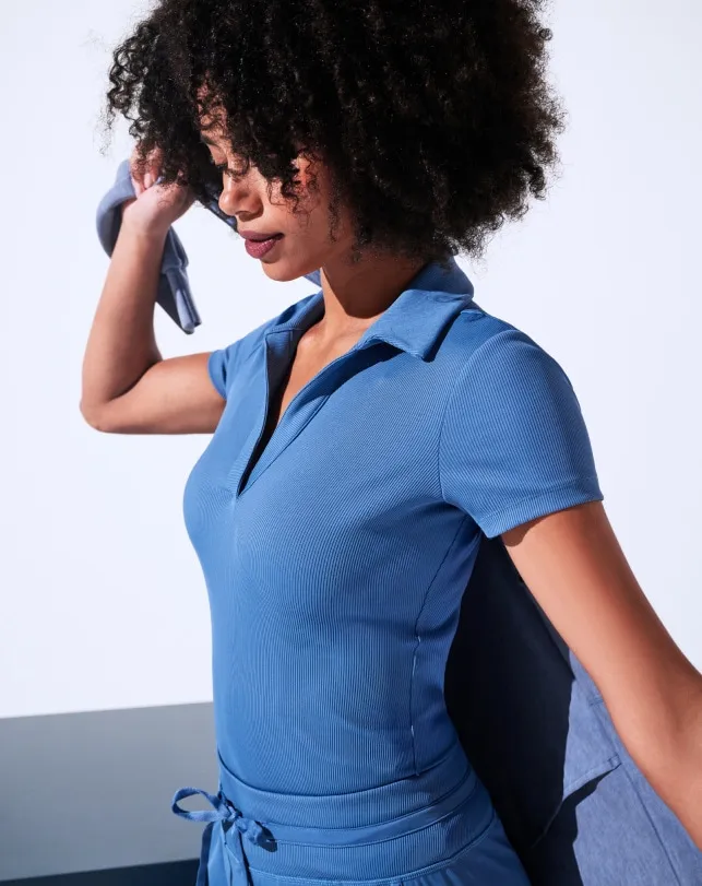 TravisMathew MOVEKNIT VNECK POLO Moonlight Blue Women Polos TravisMathew MOVEKNIT VNECK POLO Moonlight Blue Women Polos