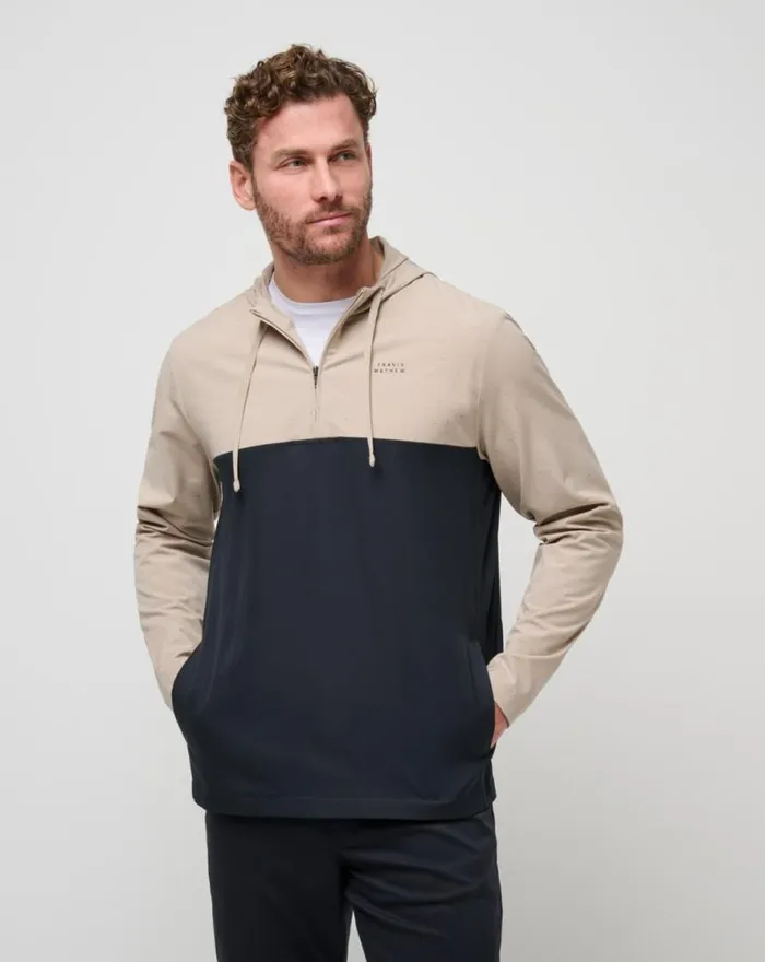 TravisMathew ROCKY SHORE QUARTER ZIP HOODIE Oxford Tan Men Quarter Zips